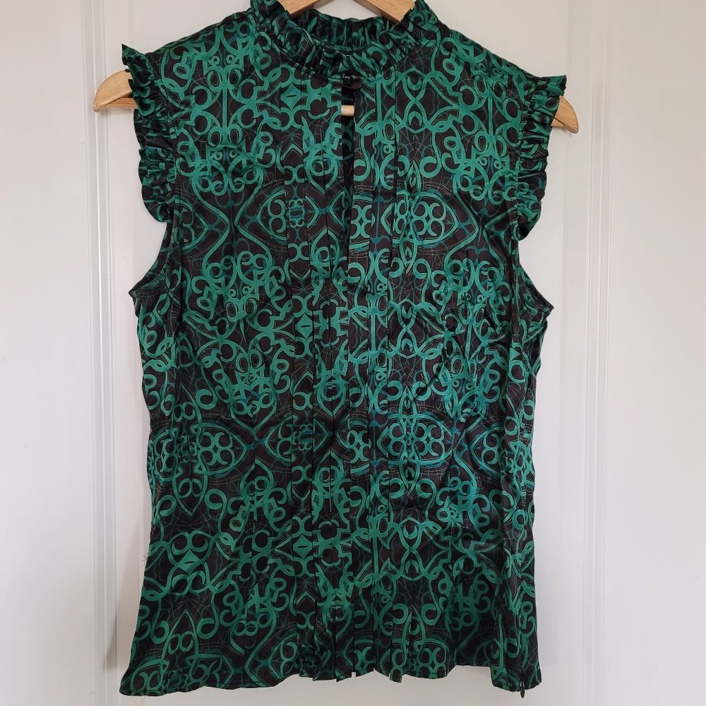 ETCETERA 100% silk green top for women size 6 sleeveless turtle neck